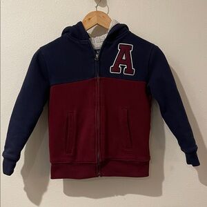 Place Boys Kids Sherpa Varsity Zip Up Hoodie - Navy and Burgundy size M 7/8
